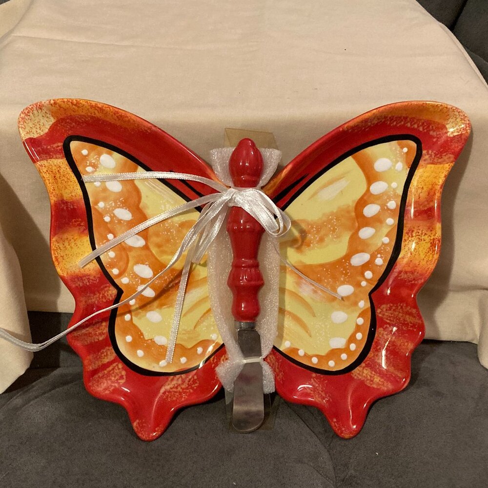 Grasslands Road-Butterfly Cheese Serving Tray W/Spreader/Knife-10" W-BRAND NEW